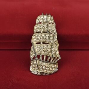 Antique Little Nemo Gold Plated Rhinestone Clipper Ship Brooch